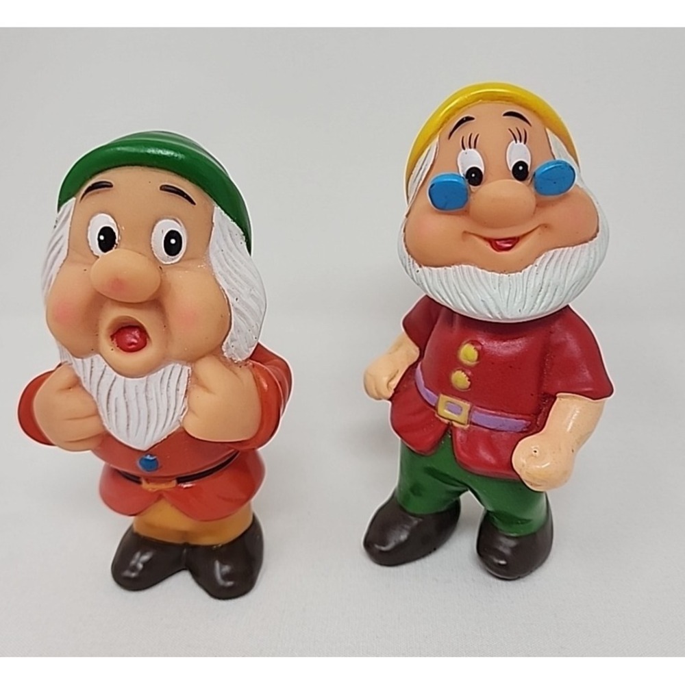 Vintage Disney Snow White Seven Dwarves Squeek Toys Set Of 2 , 5"